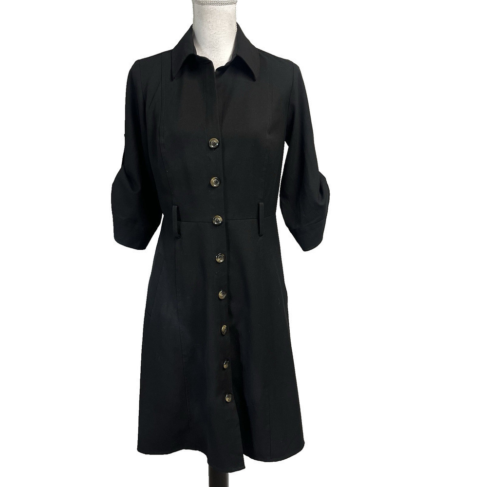 Ann Taylor Dress size 6 Classic Black Button Front Career Knee Stretch Modest